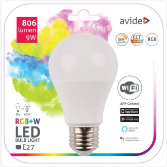 AVIDE SMART LED GLOBE A60 9W RGB+WIFI APP