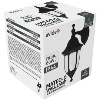 AVIDE KÜLTÉRI FALI LÁMPA MATEO-D FEKETE IP44