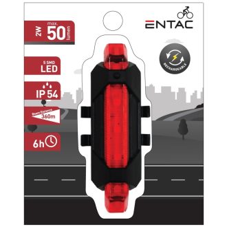 ENTAC BICIKLILÁMPA 2W PIROS UJRATÖLTHETŐ